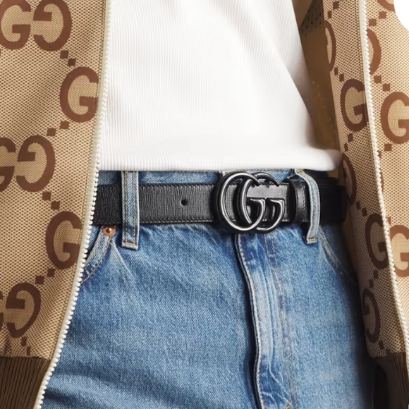 Gucci Black Leather Metal GG Logo Buckle AUTHENTIC 4 CM Unisex - Picture 2 of 12